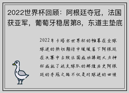 2022世界杯回顾：阿根廷夺冠，法国获亚军，葡萄牙稳居第8，东道主垫底 - 副本