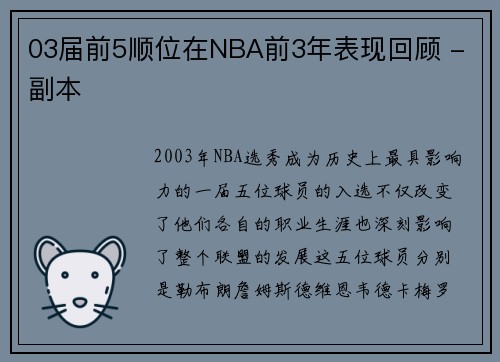 03届前5顺位在NBA前3年表现回顾 - 副本